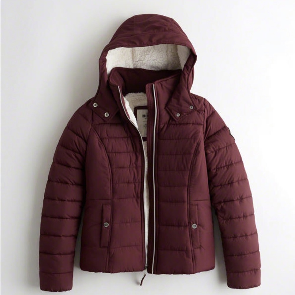 Sherpa puffer jacket - coat in Burgundy